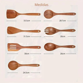 Kit Colher De Madeira  Utensílios De Cozinha 7 Peças - Pague 4  leve 3 de Brinde