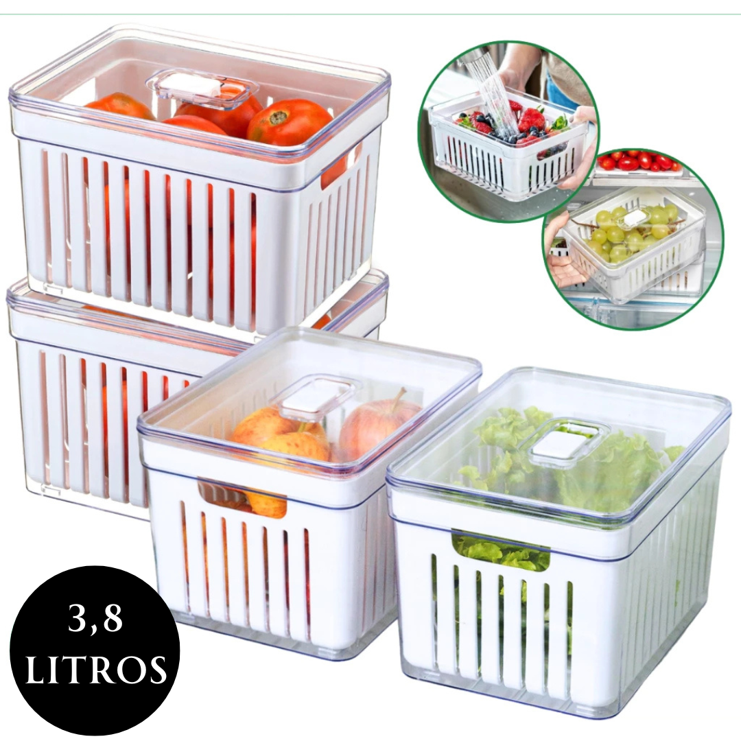 Organizador de Geladeira com Tampa Multiuso Alimentos - 3,8 Litros