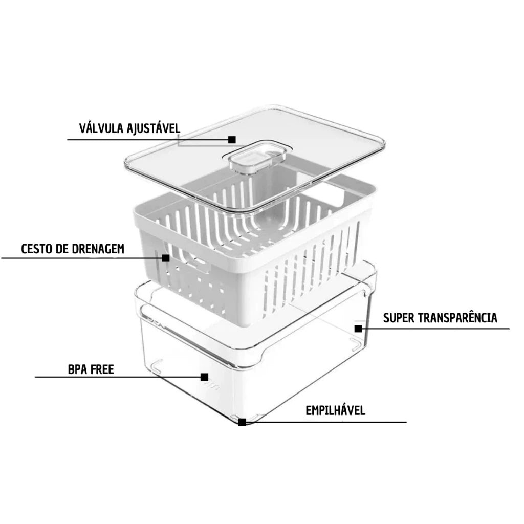 Organizador de Geladeira com Tampa Multiuso Alimentos - 3,8 Litros